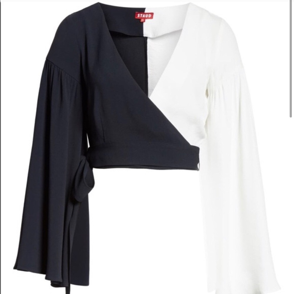 Stays Black and White Wrap Top